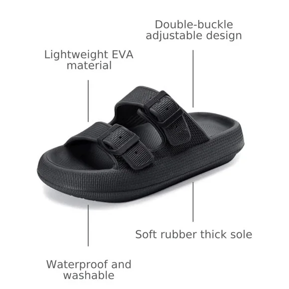 Pillow Cloud Double Buckle Adjustable Slides - EVA Flat Sandals- Women's Size 9 - Picture 3 of 8